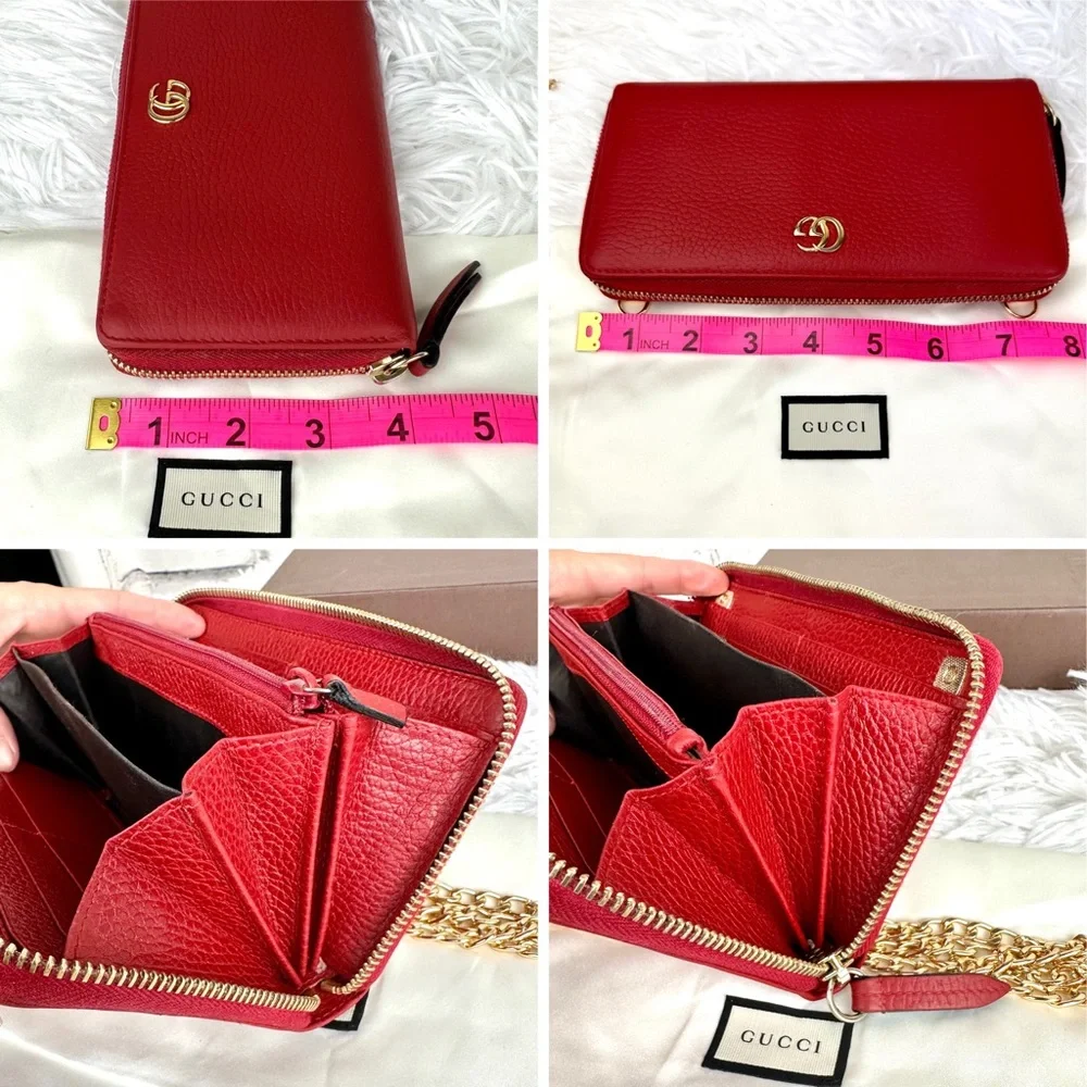Gucci Marmont red leather zip around zippy wallet on chain crossbody WOC - Picture 16 of 16
